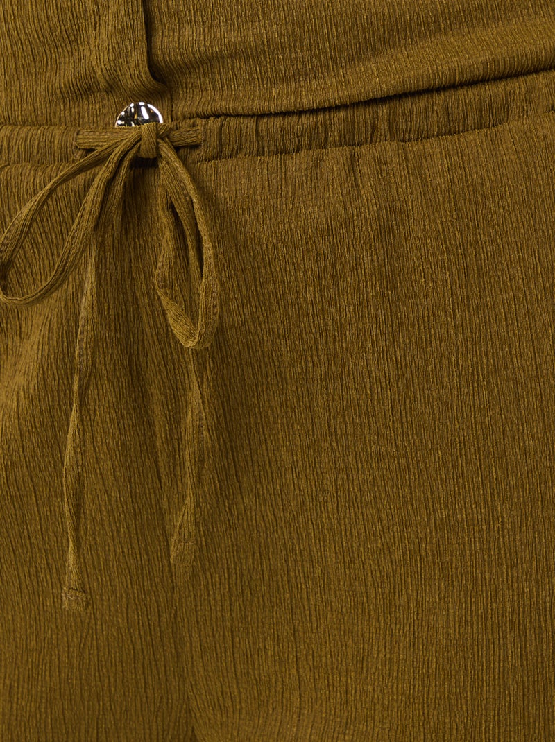 Pantalon large en maille crêpée Vert - Kiabi