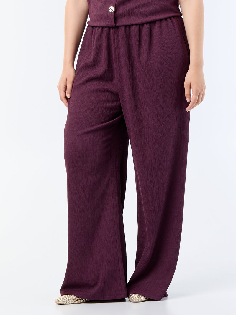 Pantalon large en maille crêpée Violet - Kiabi