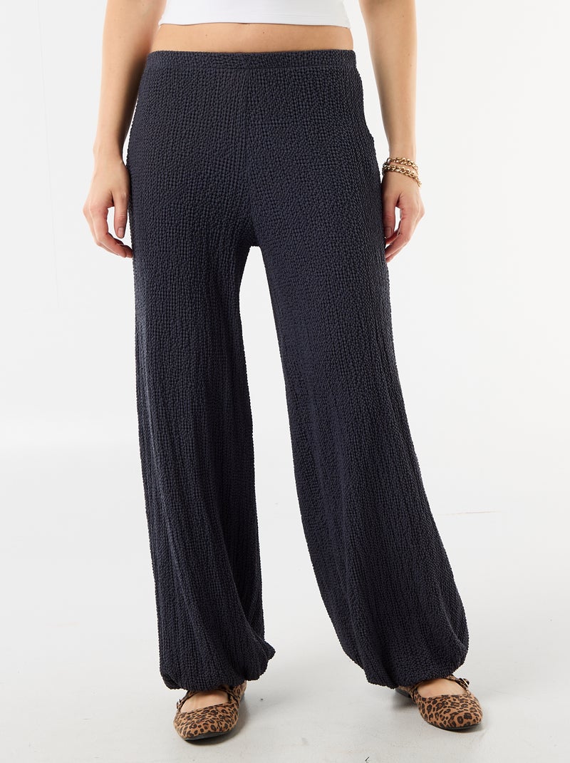 Pantalon large en maille crinkle femme Bleu - Kiabi