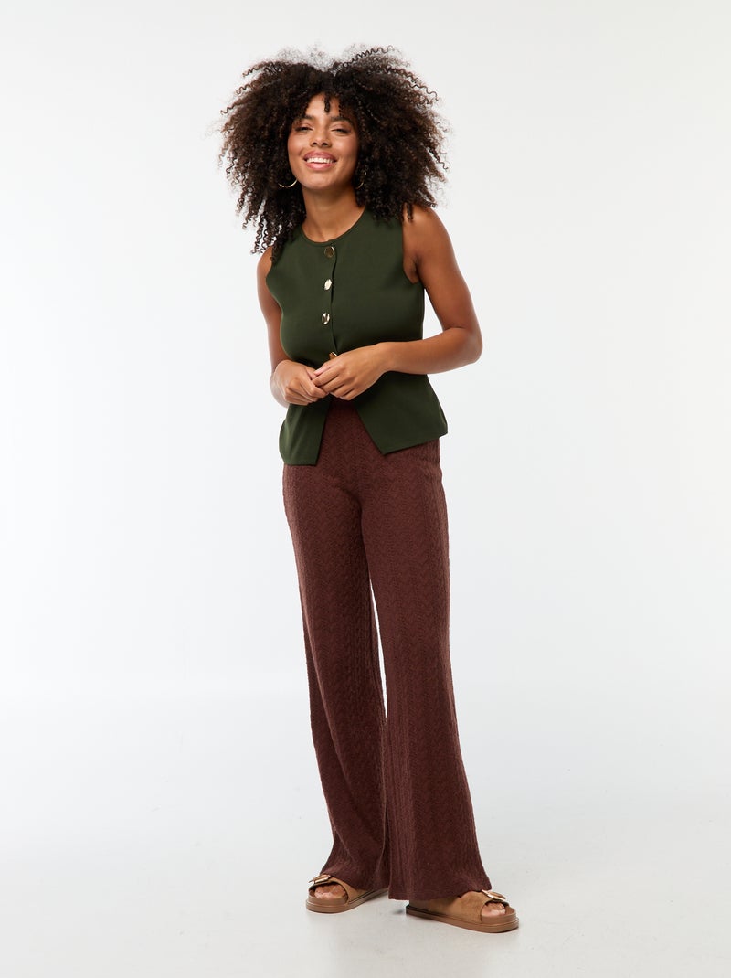 Pantalon large en maille crochet Marron - Kiabi