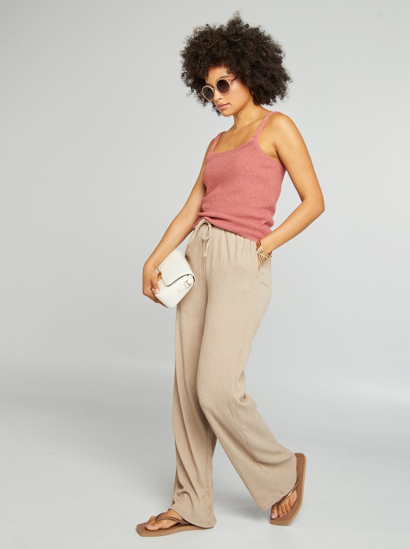 Pantalon large en maille gaufrée Beige - Kiabi
