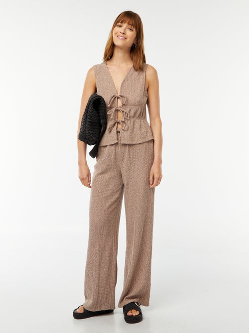Pantalon large en maille gaufrée - Kiabi
