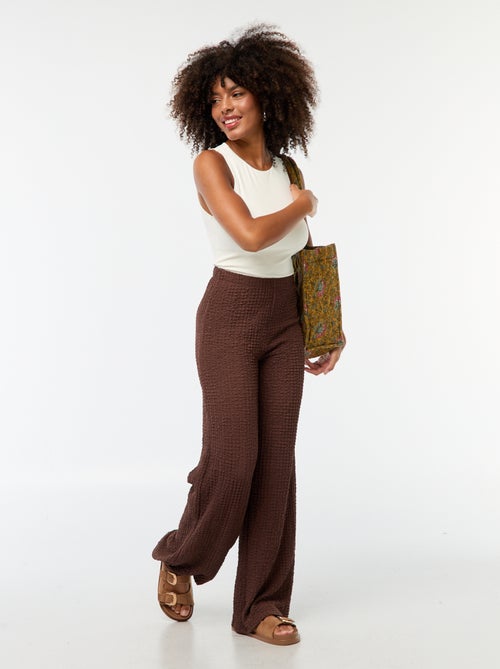 Pantalon large en maille gaufrée - Kiabi