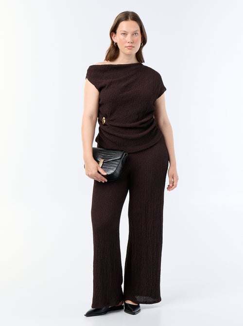 Pantalon large en maille gaufrée - Kiabi