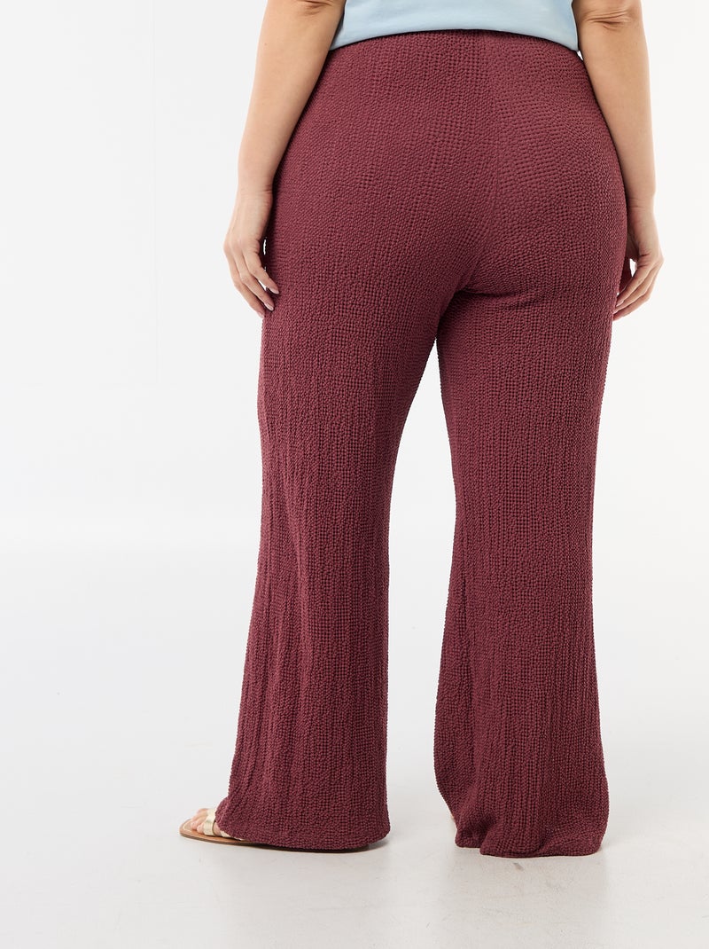 Pantalon large en maille gaufrée Rose - Kiabi