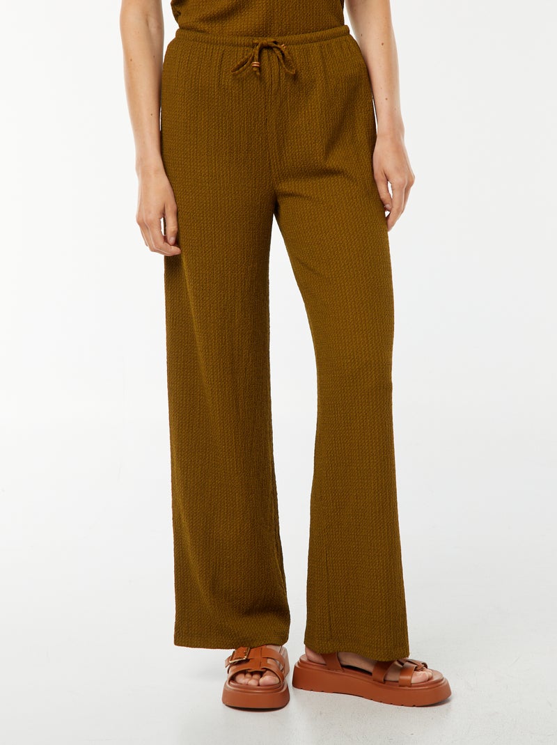 Pantalon large en maille gaufrée Vert - Kiabi