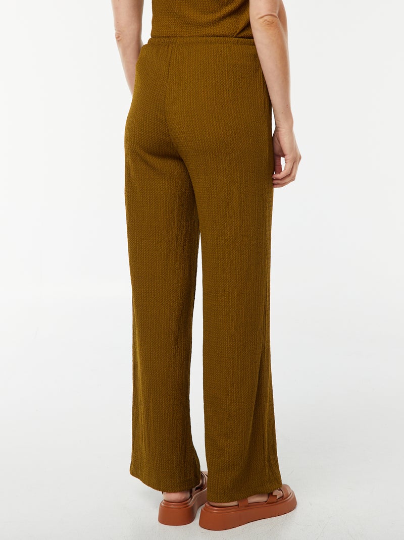 Pantalon large en maille gaufrée Vert - Kiabi