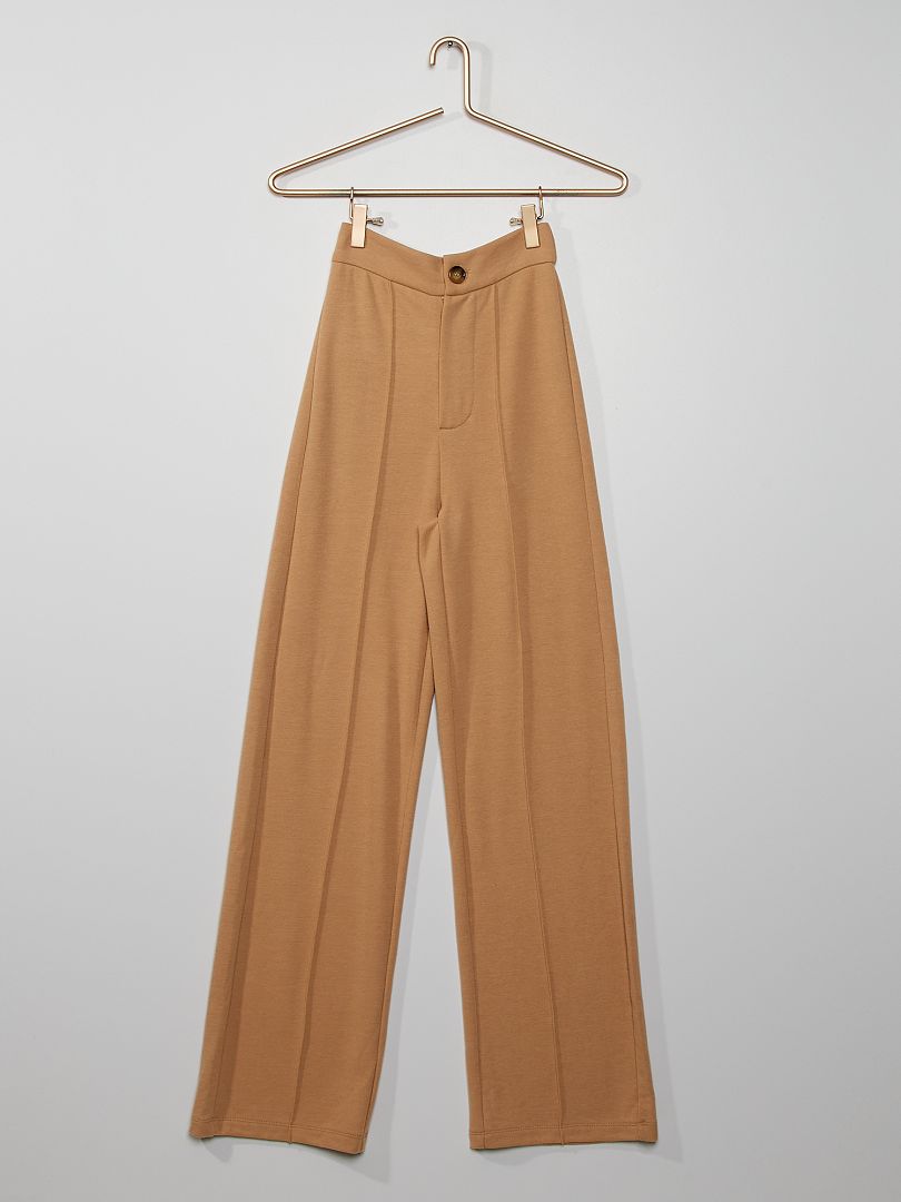 Pantalon large en maille motif carreaux beige - Kiabi