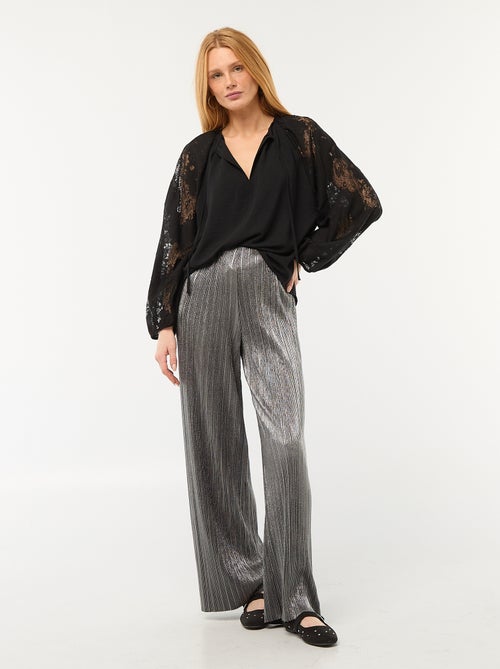 Pantalon large en maille plissée - Kiabi