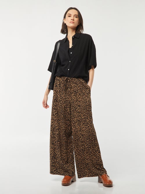 Pantalon large en maille plissée - Kiabi