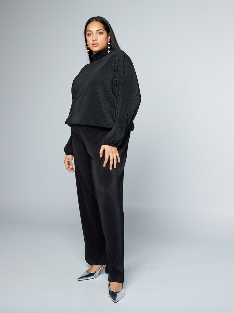 Pantalon large en maille plissée noir - Kiabi