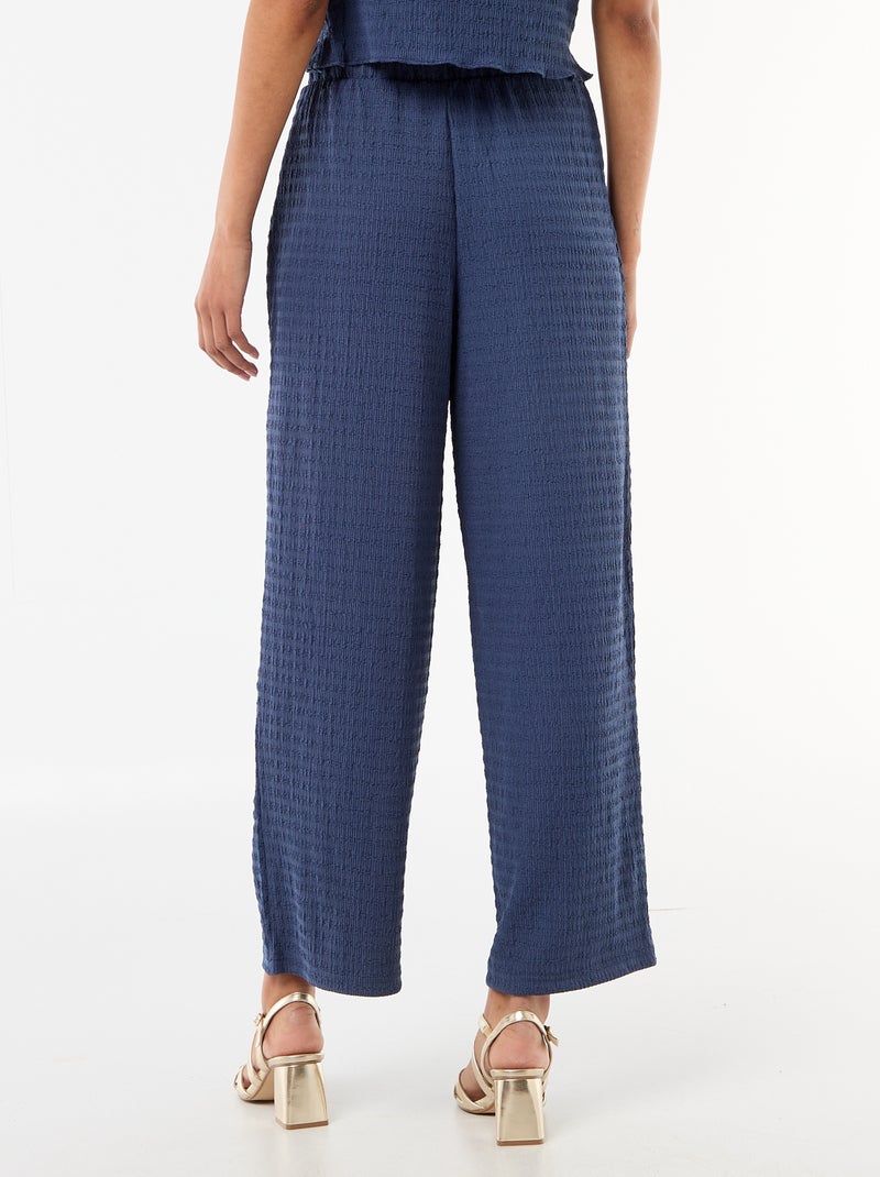 Pantalon large en maille smockée Bleu - Kiabi