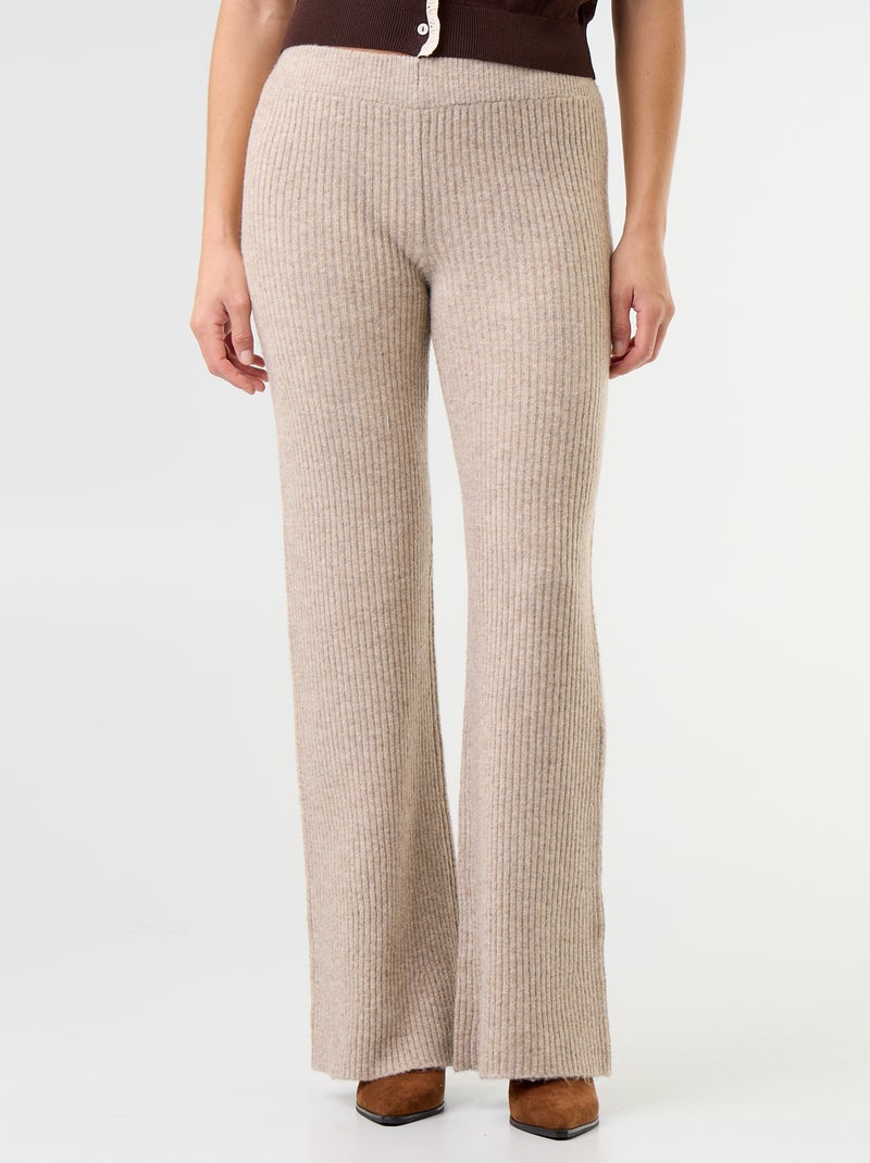 Pantalon large en maille tricot Beige - Kiabi