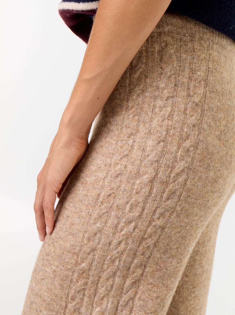 Pantalon large en maille tricot Beige - Kiabi