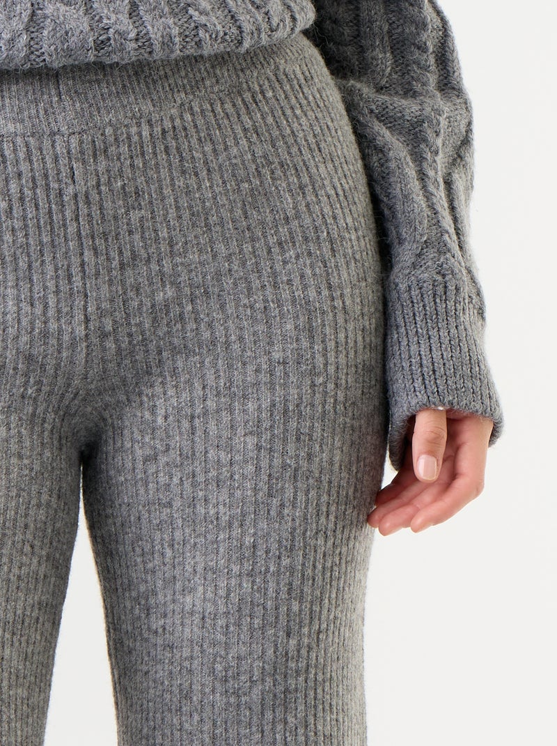 Pantalon large en maille tricot Gris - Kiabi