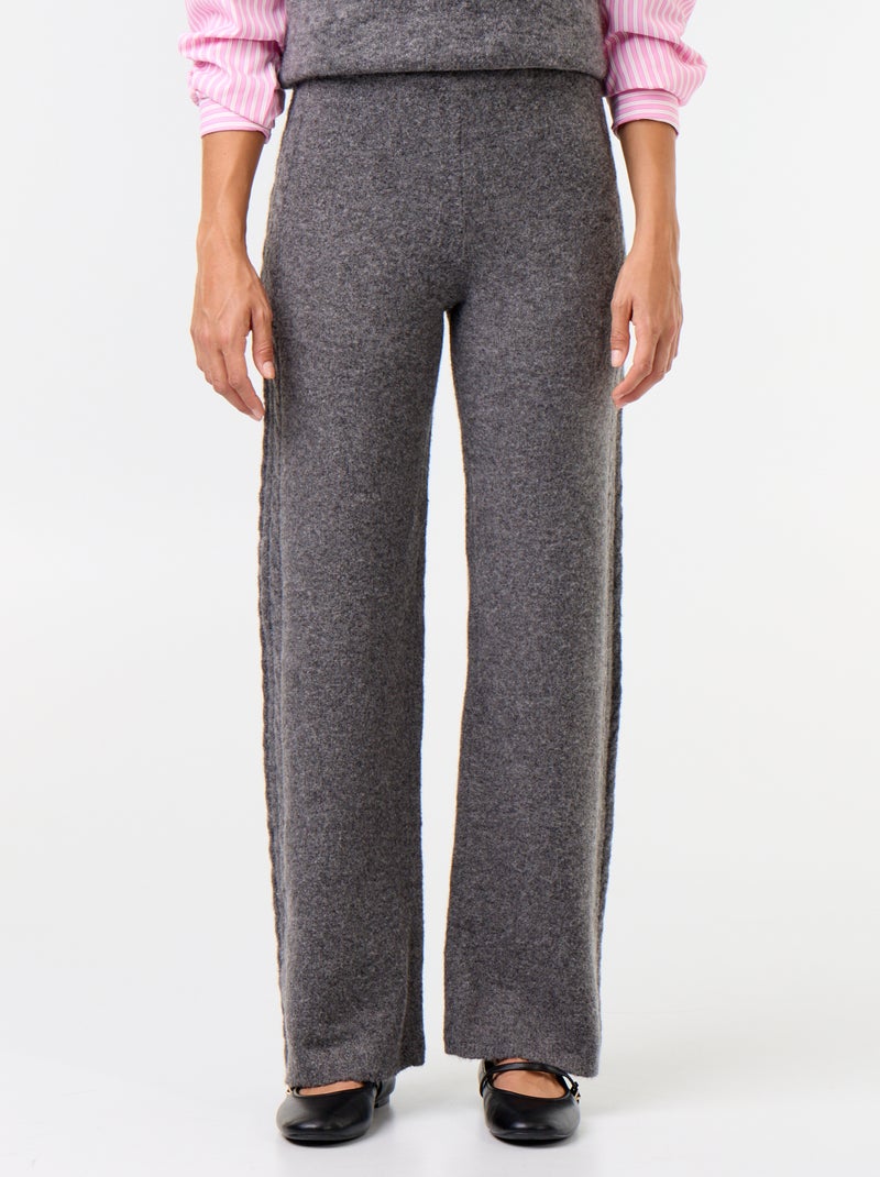 Pantalon large en maille tricot Gris - Kiabi