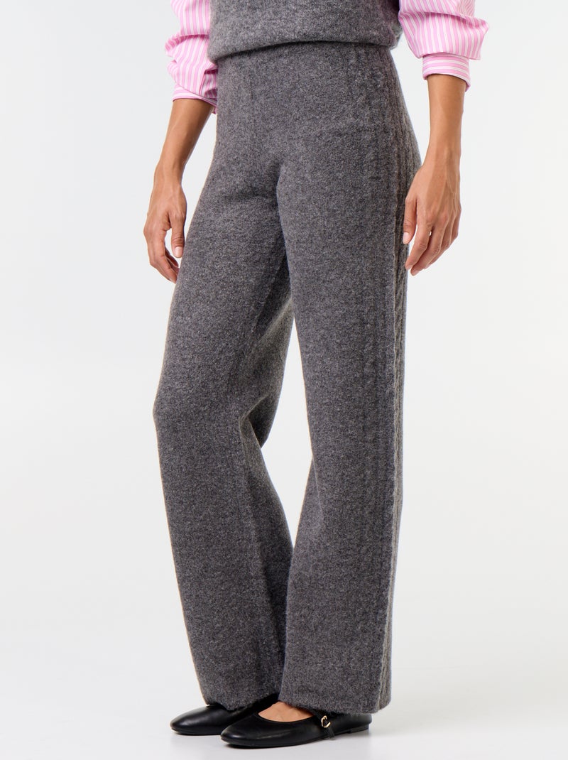 Pantalon large en maille tricot Gris - Kiabi