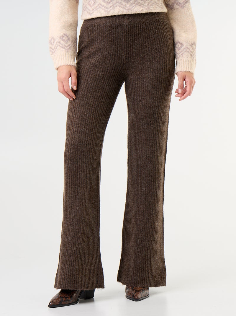Pantalon large en maille tricot Marron - Kiabi