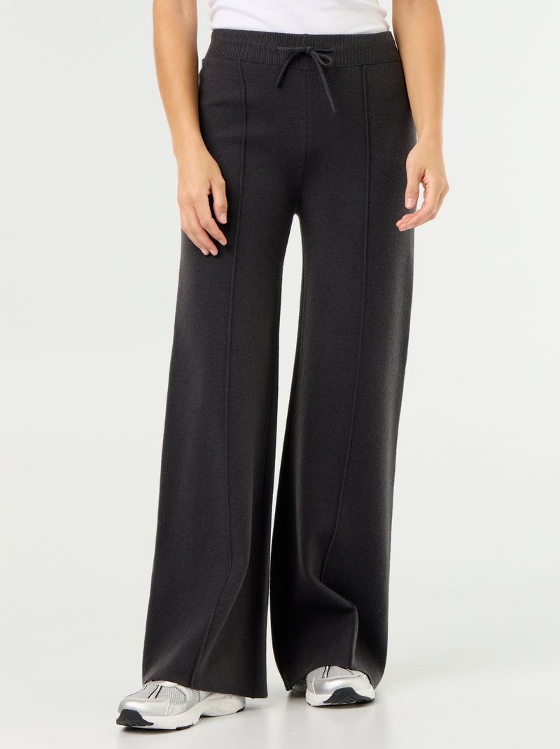 Pantalon large en maille tricot Noir - Kiabi