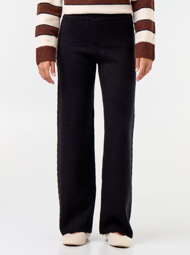 Pantalon large en maille tricot Noir - Kiabi