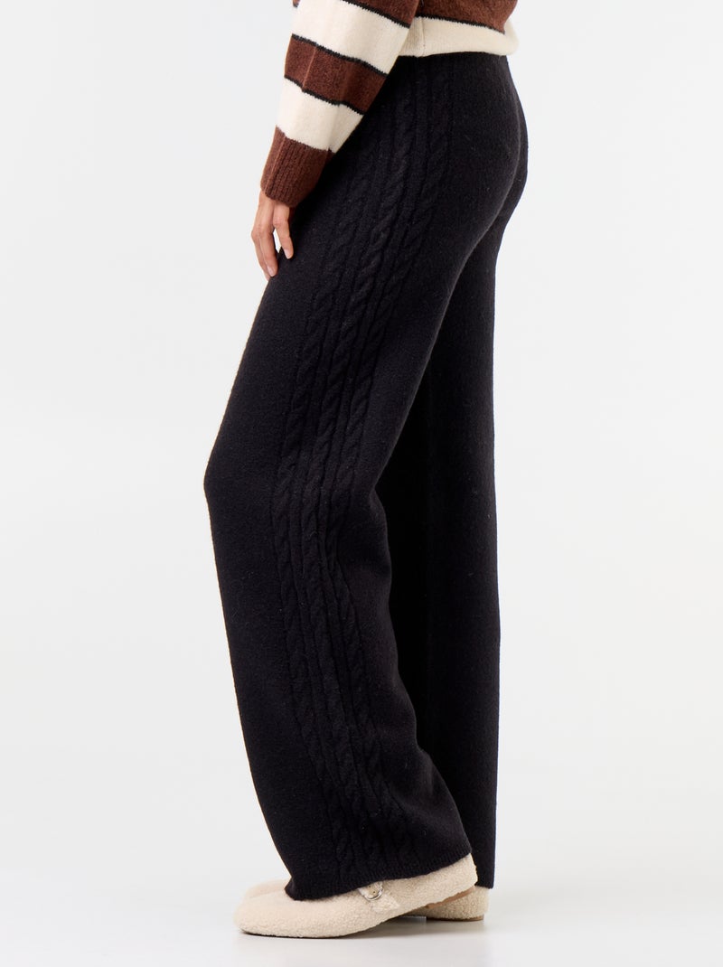 Pantalon large en maille tricot Noir - Kiabi