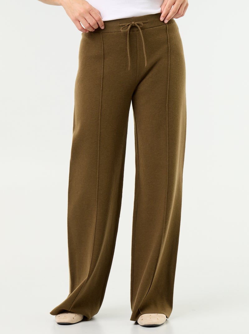 Pantalon large en maille tricot Vert - Kiabi