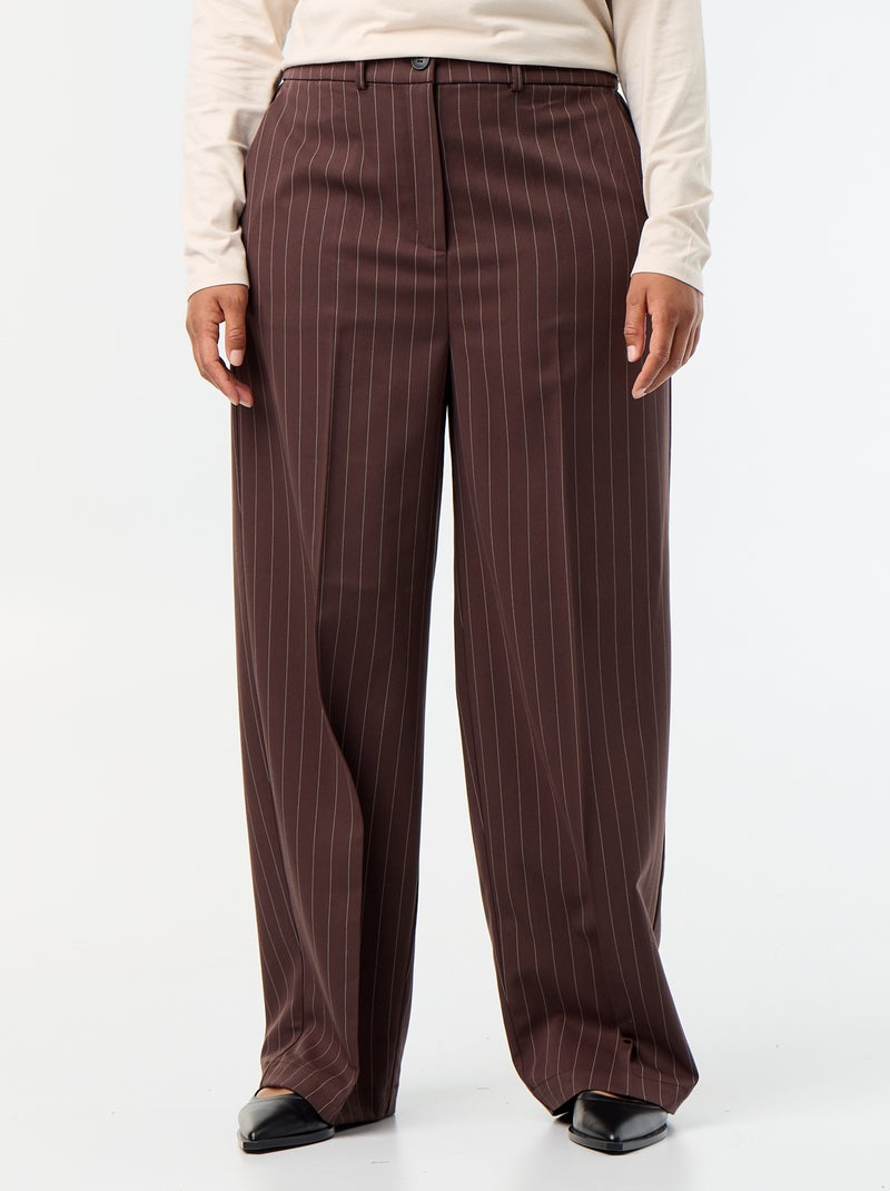 Pantalon large en matière fluide Marron - Kiabi