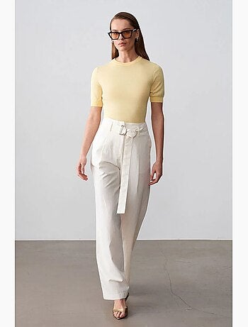 Pantalon large en mélange de lin avec ceinture dilvin