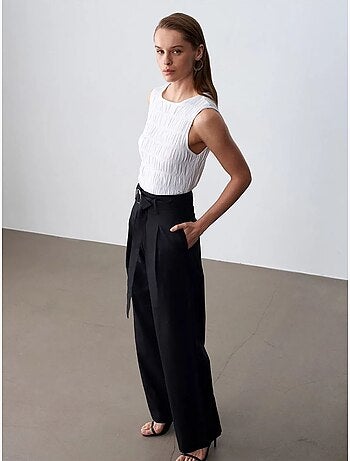 Pantalon large en mélange de lin avec ceinture dilvin