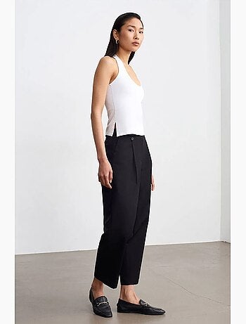 Pantalon large en popeline de coton, taille haute dilvin