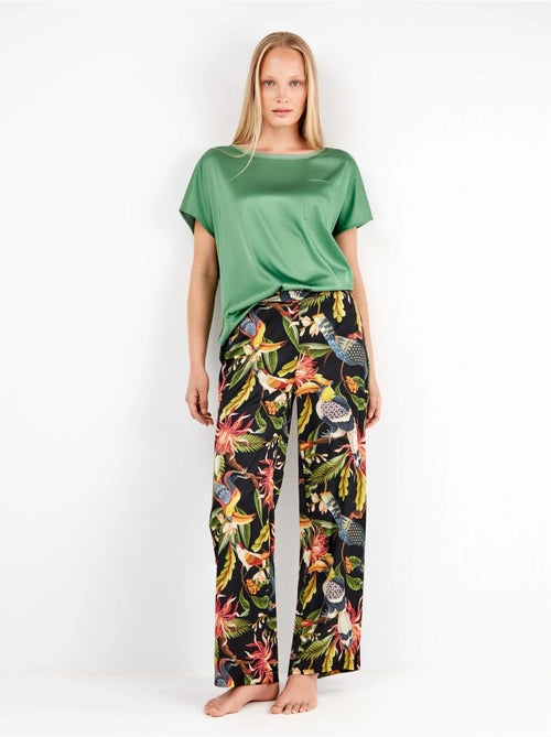 Pantalon large en satin avec imprimé tropical sophistiqué - Kiabi