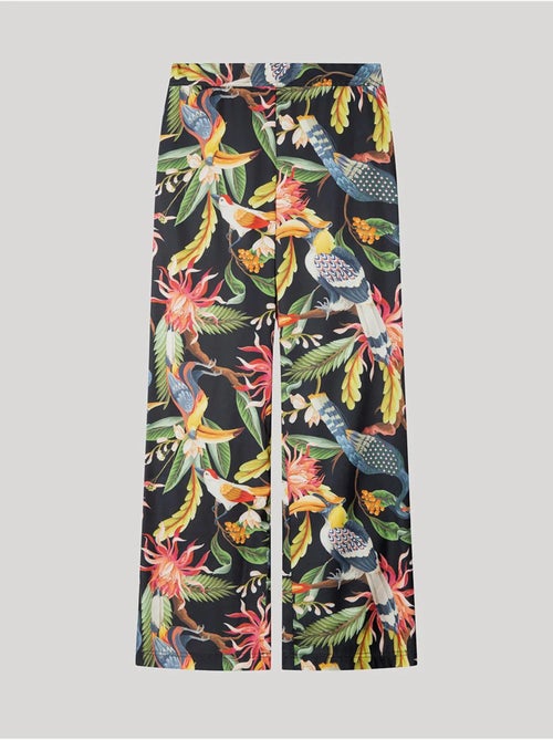 Pantalon large en satin avec imprimé tropical sophistiqué - Kiabi