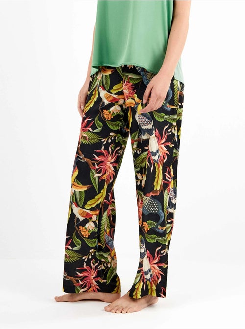 Pantalon large en satin avec imprimé tropical sophistiqué - Kiabi