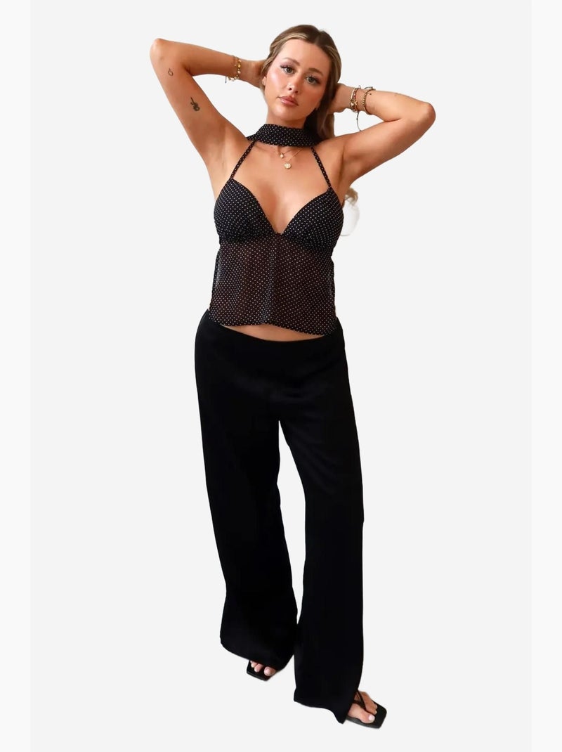Pantalon large en satin hiccup Noir - Kiabi