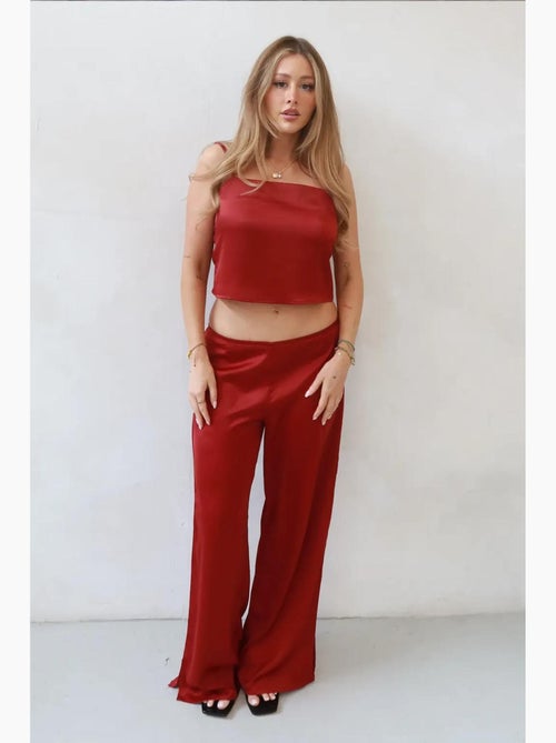 Pantalon large en satin hiccup - Kiabi