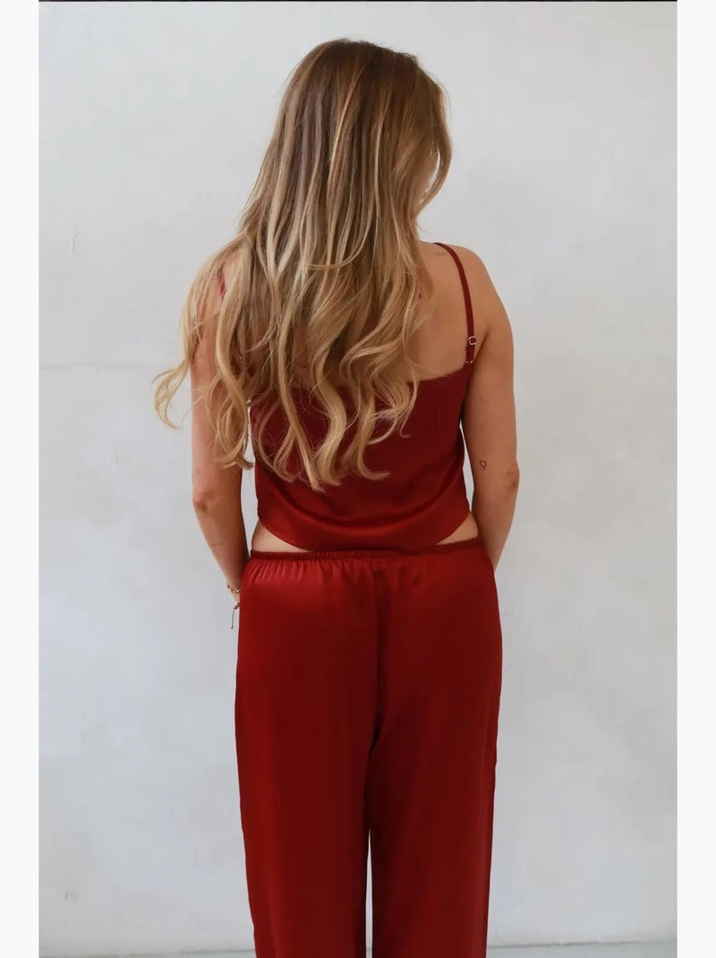 Pantalon large en satin hiccup Rouge bordeaux - Kiabi