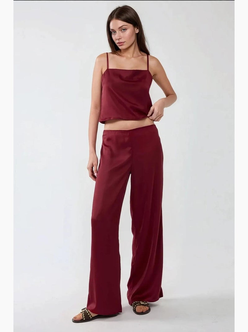 Pantalon large en satin hiccup Rouge bordeaux - Kiabi