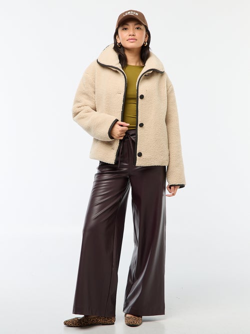 Pantalon large en simili lisse - Kiabi