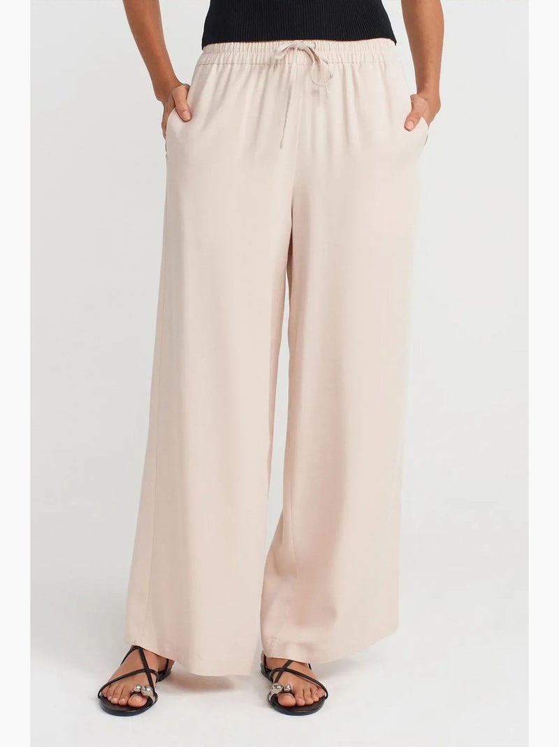 Pantalon large en tencel à taille coulissée dilvin Crème - Kiabi