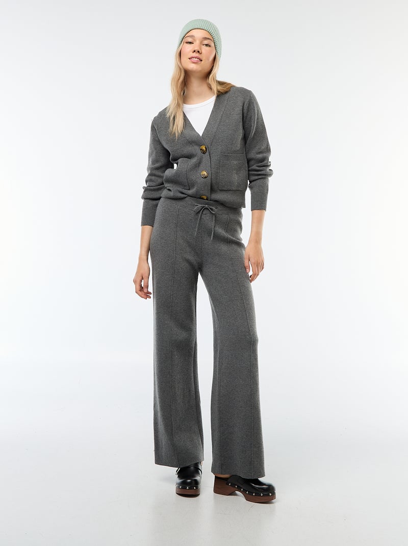 Pantalon large en tricot ottoman Gris foncé - Kiabi