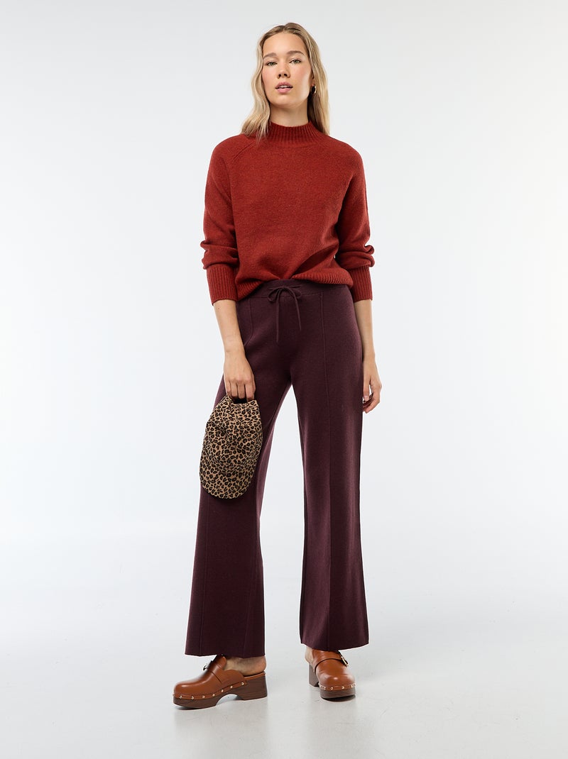 Pantalon large en tricot ottoman Prune - Kiabi