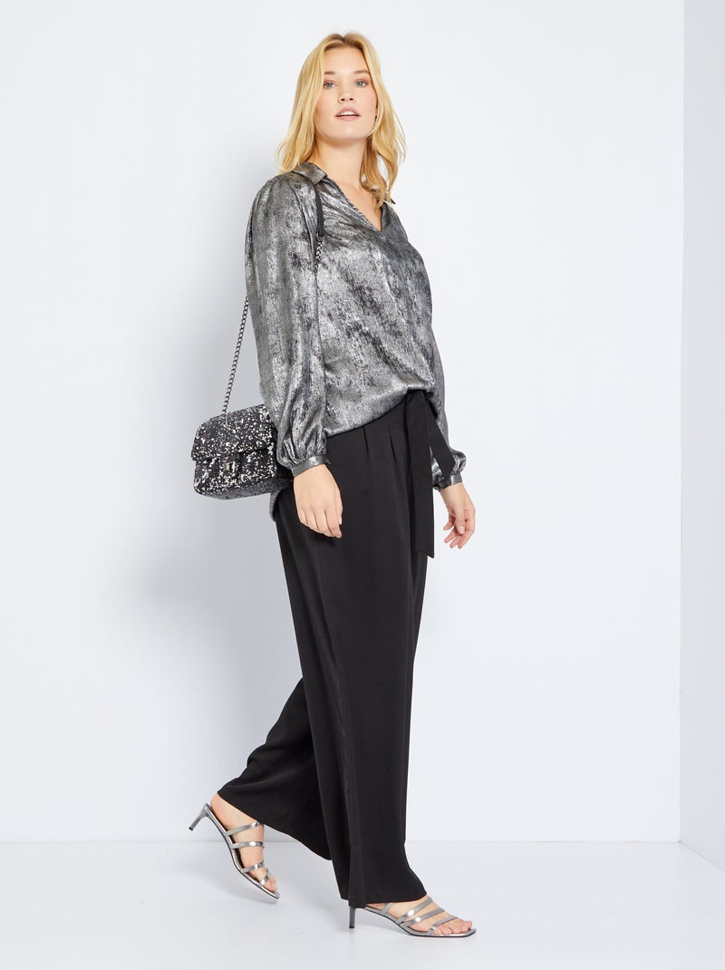 Pantalon large en twill noir - Kiabi