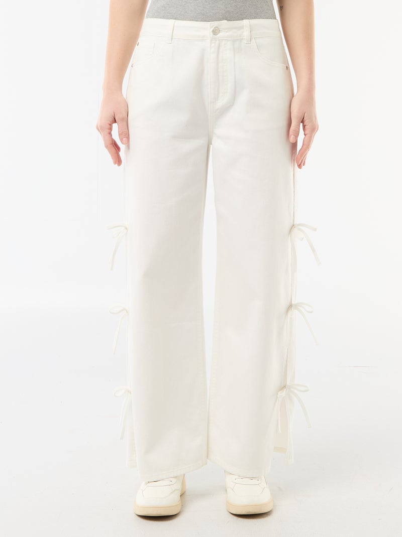 Pantalon large en twill pour femme Blanc - Kiabi