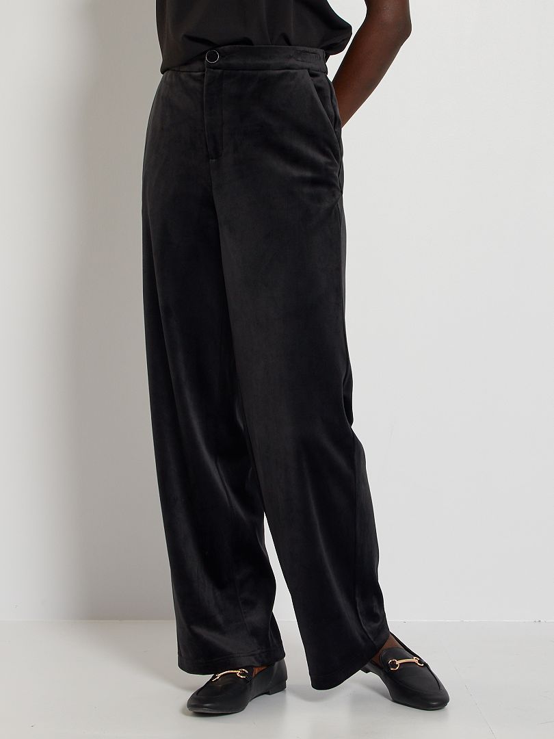 Pantalon large en velours noir - Kiabi