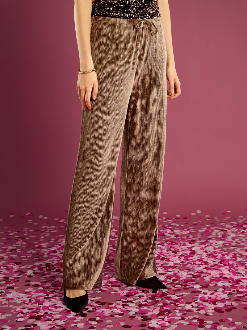 Pantalon large en velours uni Marron - Kiabi
