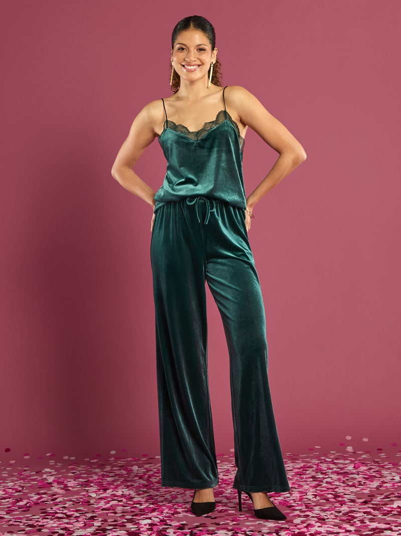 Pantalon large en velours Vert Femme Kiabi