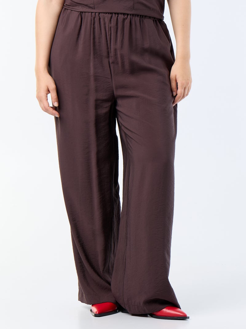 Pantalon large en viscose fluide Marron - Kiabi