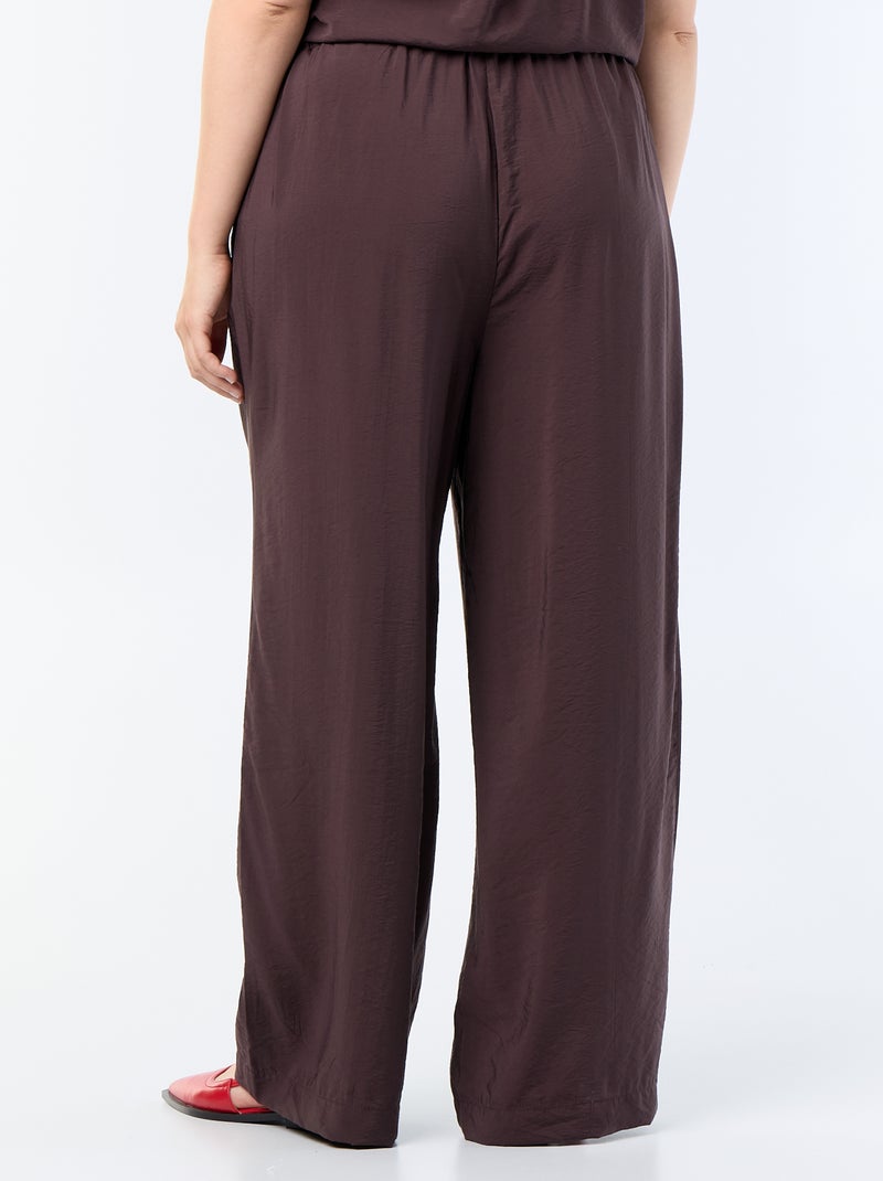 Pantalon large en viscose fluide Marron - Kiabi