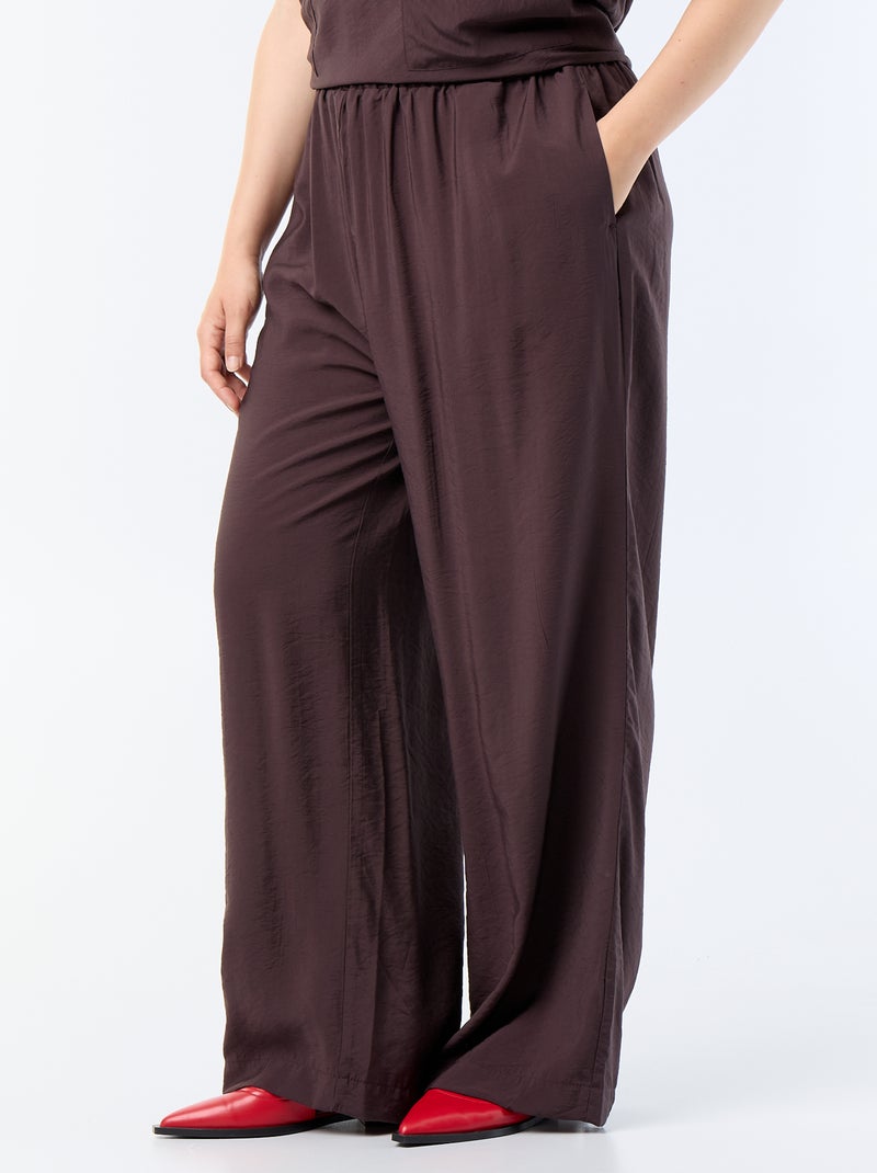 Pantalon large en viscose fluide Marron - Kiabi
