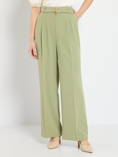 Pantalon large et fluide avec ceinture - Kiabi